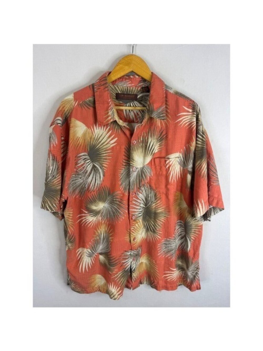Tori Richard Silk Cotton Palm Print Hawaiian Shirt Orange 2XL Mens Short Sleeve